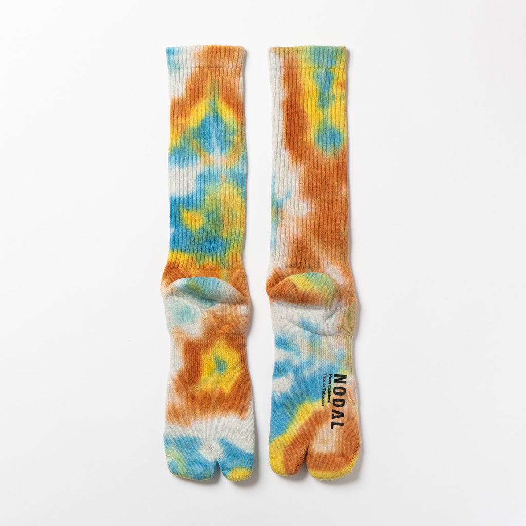 NODAL Tie-Dye Tabi Socks - Orange Long Split-Toe | Made in Japan